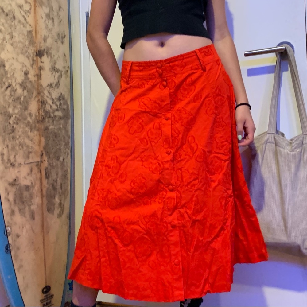 Red floral maxi skirt